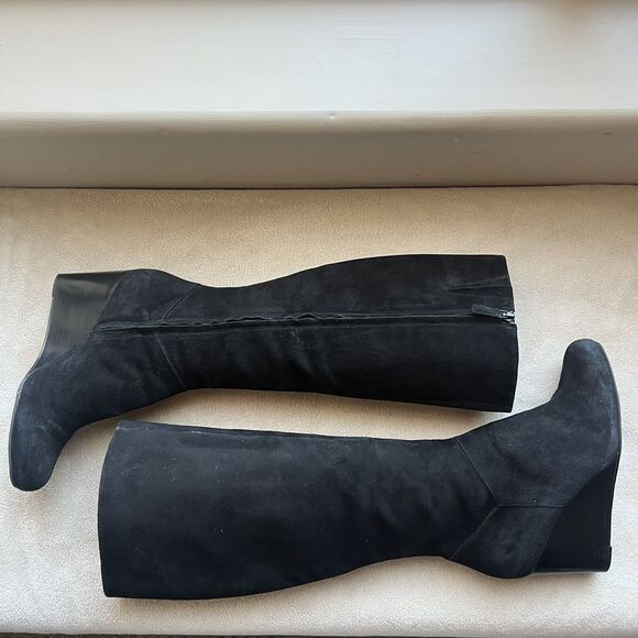 Cole Haan Cora Black Suede Wedge Heel Tall Boots Side Zip D38352 Women’s 8.5 M - Picture 6 of 16